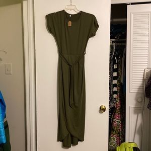 Forest Green Faux Wrap Maxi Dress